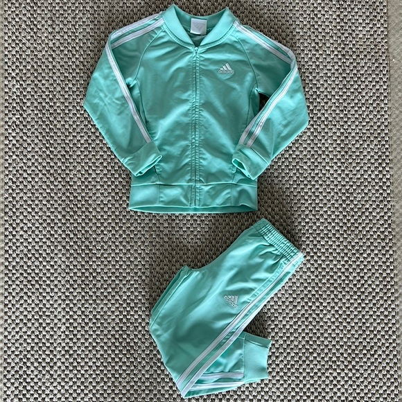 Adidas Teal Sea foam Blue Ice Mint Jumpsuit size 3-4T - Picture 5 of 9